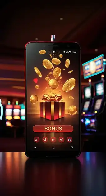 Joueur souriant activant un bonus sur son compte Tropezia Palace Casino, avec des jetons et machines à sous en arrière-plan.